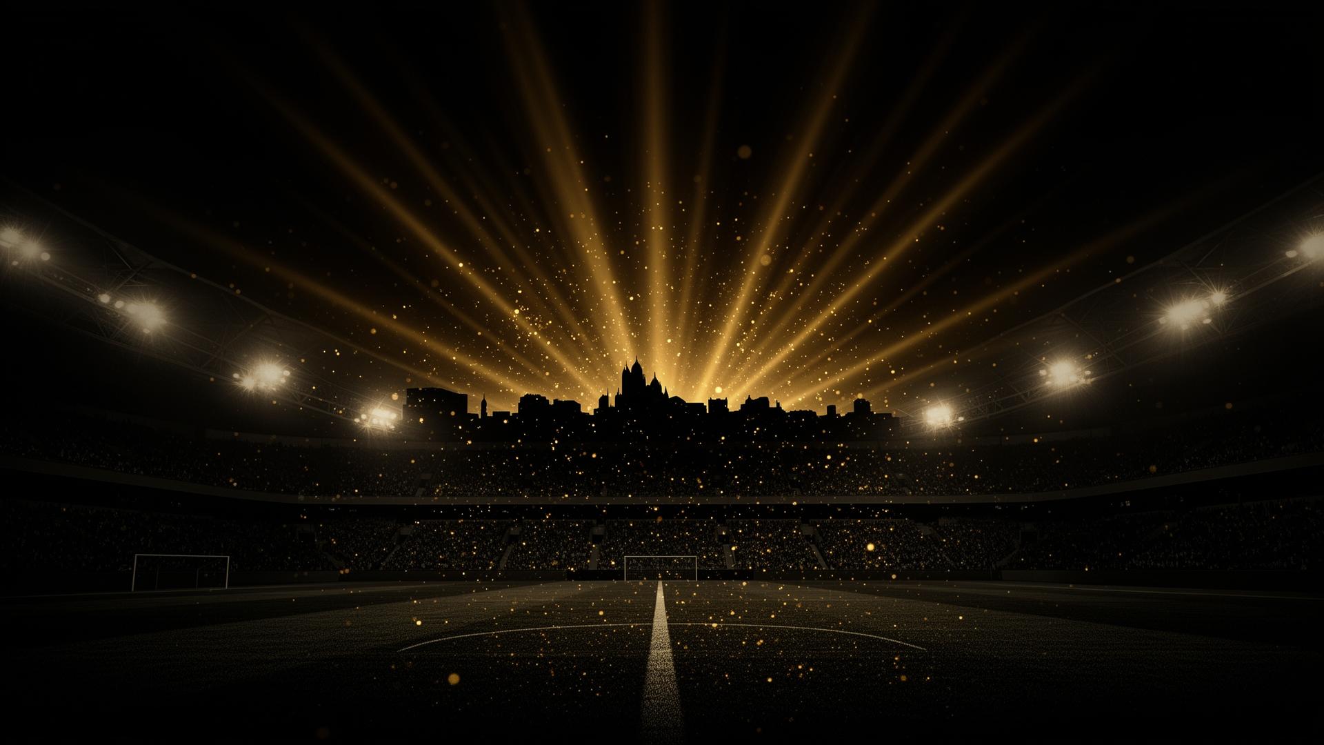 Stadium under golden lights
